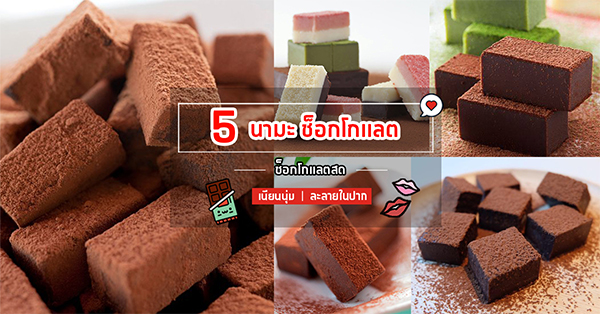 5 นามะ ช็อกโกแลต ช็อกโกแลตสดก้อนเหลี่ยม เนียนนุ่ม ละลายในปาก